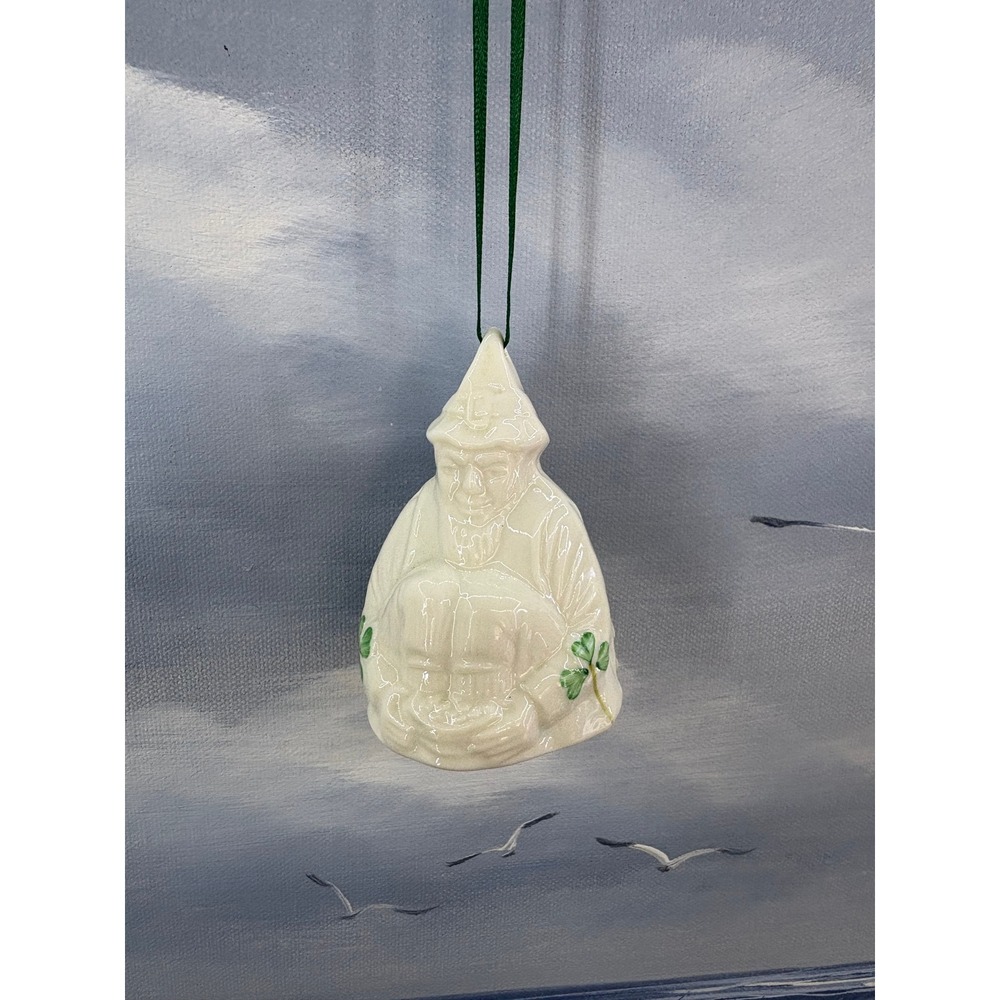 Belleek Parian China Leprechaun Bell Ornament Third Edition Ireland Shamrocks